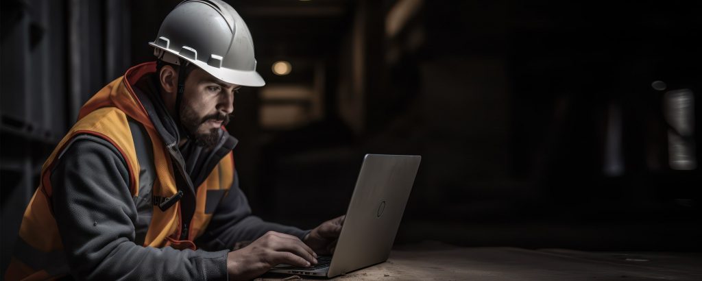 Construction worker on a laptop