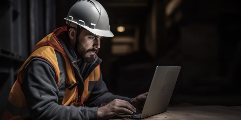 Construction worker on a laptop
