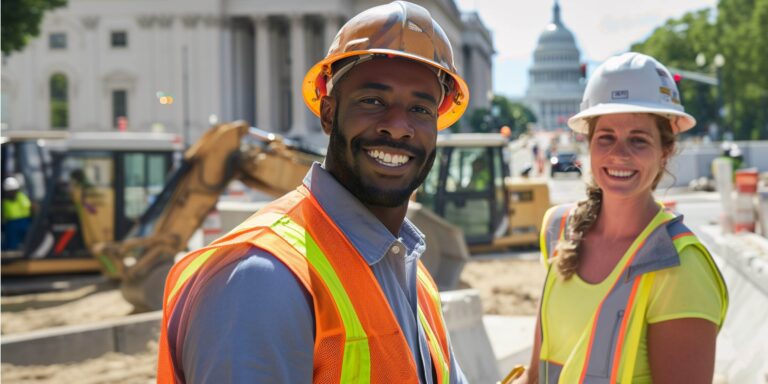Smiling construction workers
